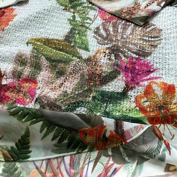 Christopher Banks Tropical Print Tunic Sheer Hemline Aqua/Multi Colored Size SP - Picture 7 of 10